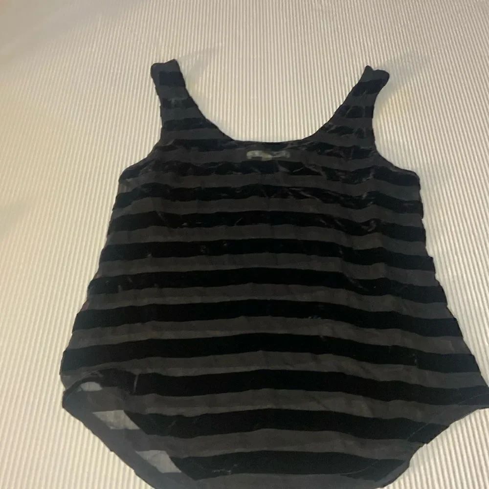 Jenny Han Tunic tank black velvet stripes with sheer stripes Medium